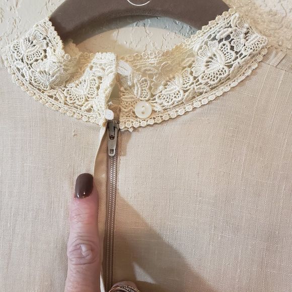 Jessica McClintock Vintage Beige Linen Peplum Ruffle Dress Exquisite, Sz 6 - Picture 9 of 16